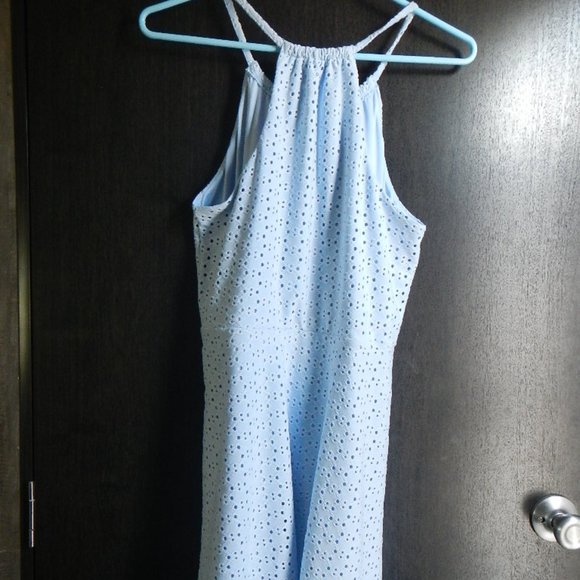 Candies Light Blue Lined Eyelet Halter Dress Size M - Picture 2 of 3